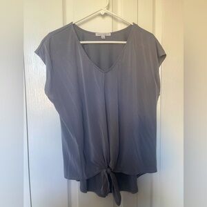 Gray cap sleeve tie front blouse